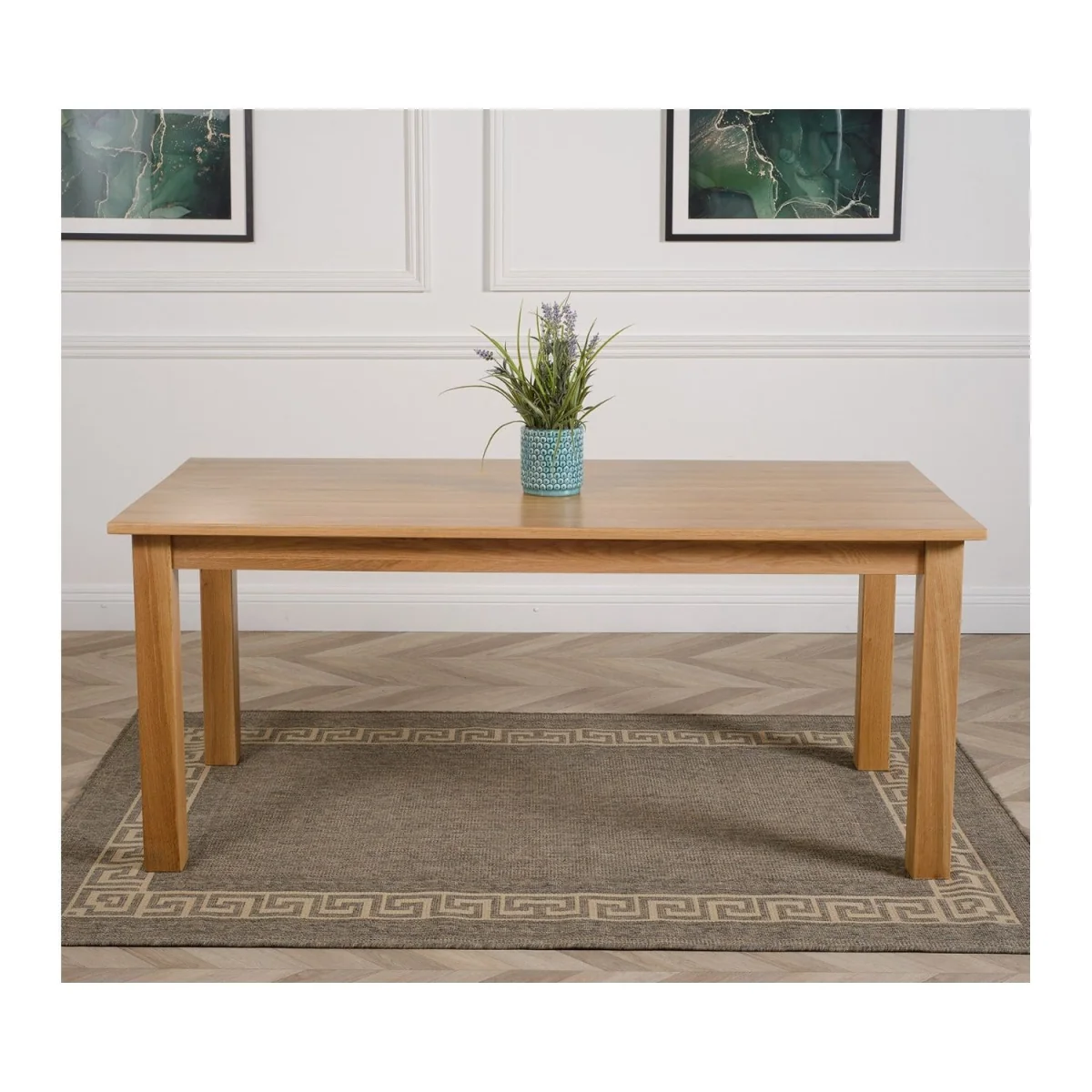 Oslo 180 x 90 cm Large Oak Dining Table and 6 Washington Fabric Chairs - Beige – image 8