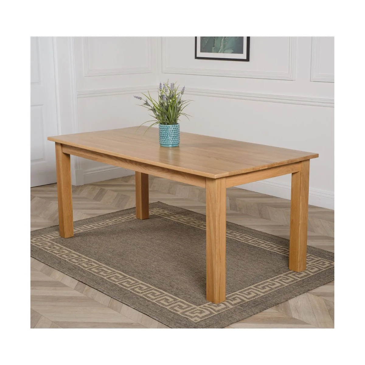 Oslo 180 x 90 cm Large Oak Dining Table and 6 Washington Fabric Chairs - Beige – image 9