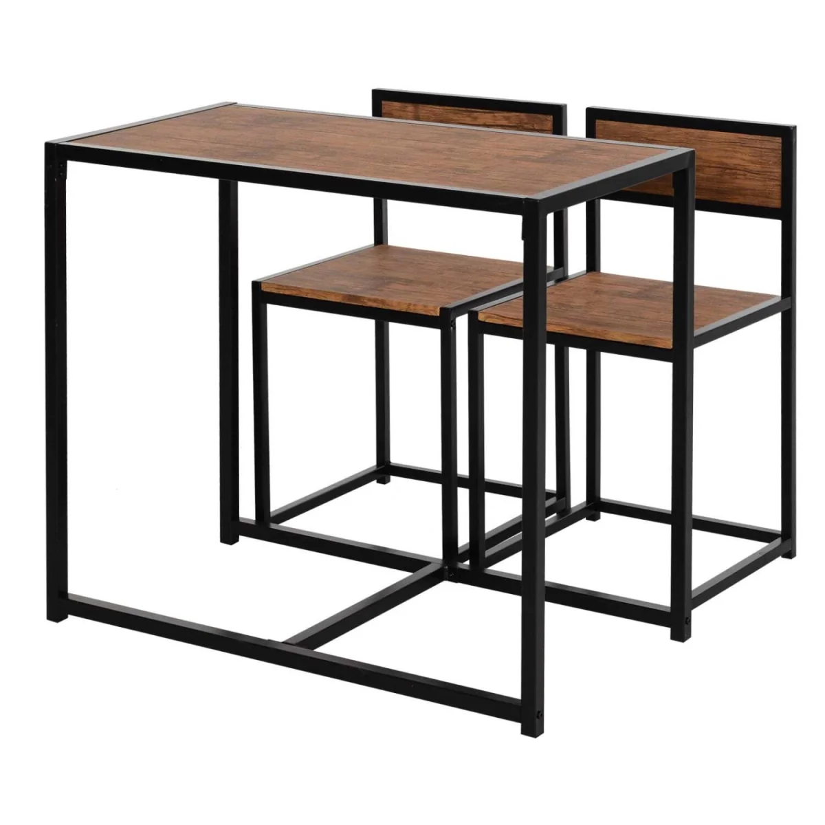 Lottopa Metal and Wooden Compact Dining Table and 2-Chair Set - Natural, Black – image 2