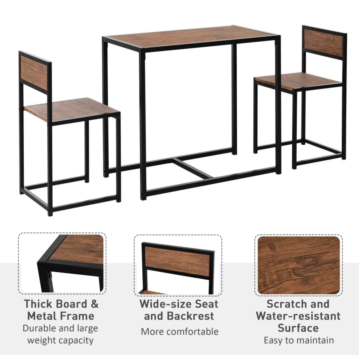 Lottopa Metal and Wooden Compact Dining Table and 2-Chair Set - Natural, Black – image 4