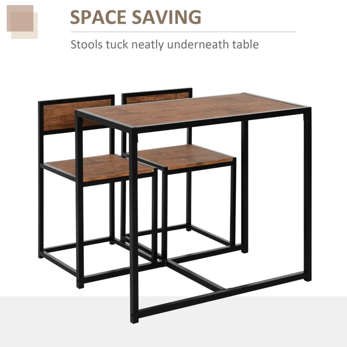 Lottopa Metal and Wooden Compact Dining Table and 2-Chair Set - Natural, Black – image 7