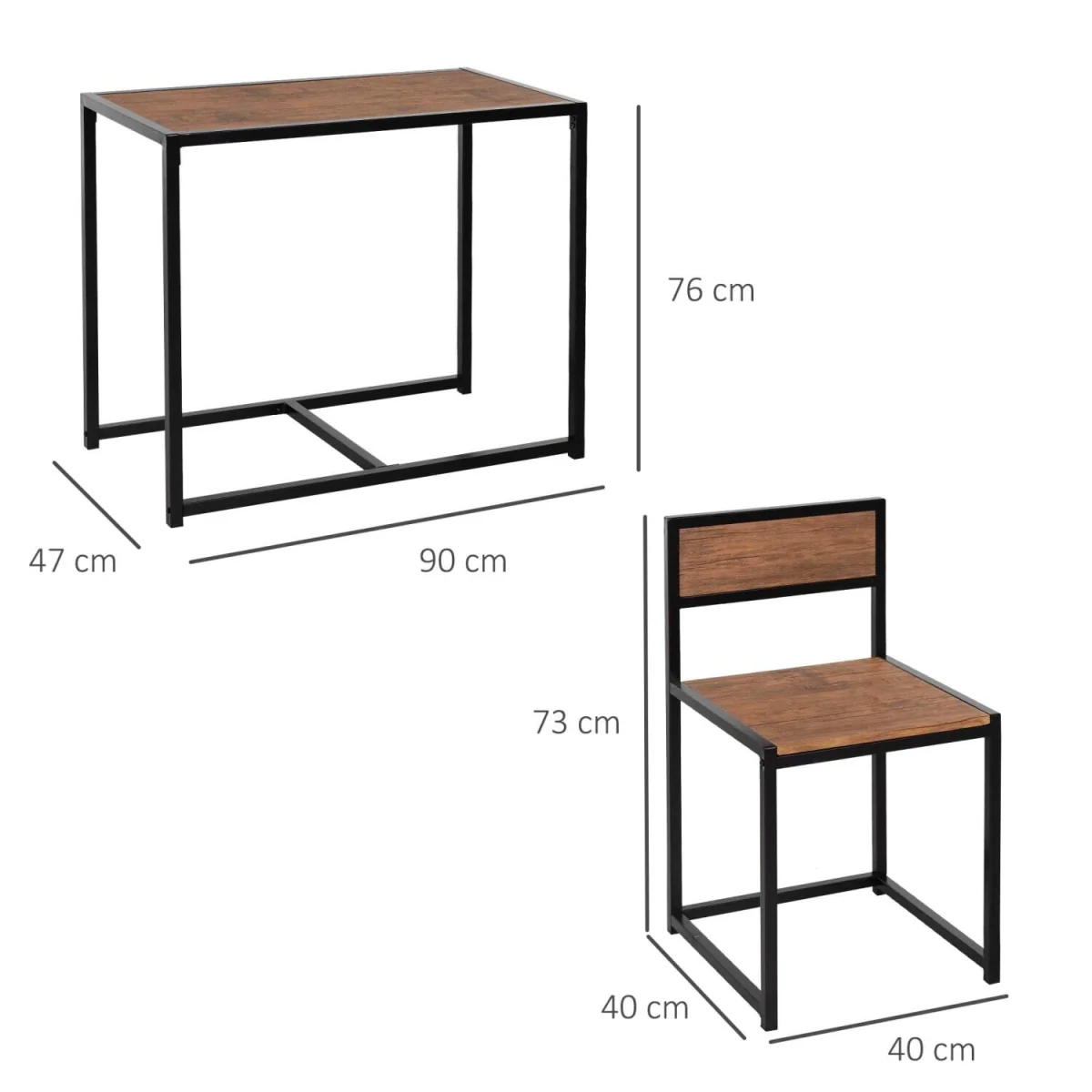 Lottopa Metal and Wooden Compact Dining Table and 2-Chair Set - Natural, Black – image 10
