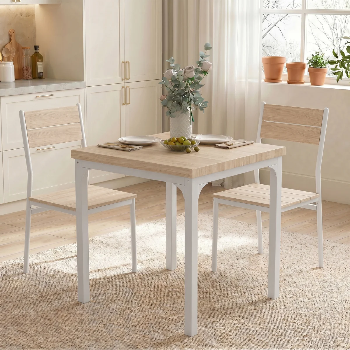 HOMCOM 3 Pcs Compact Dining Table with 2 Chairs Set - Oak Wood Effect – image 2