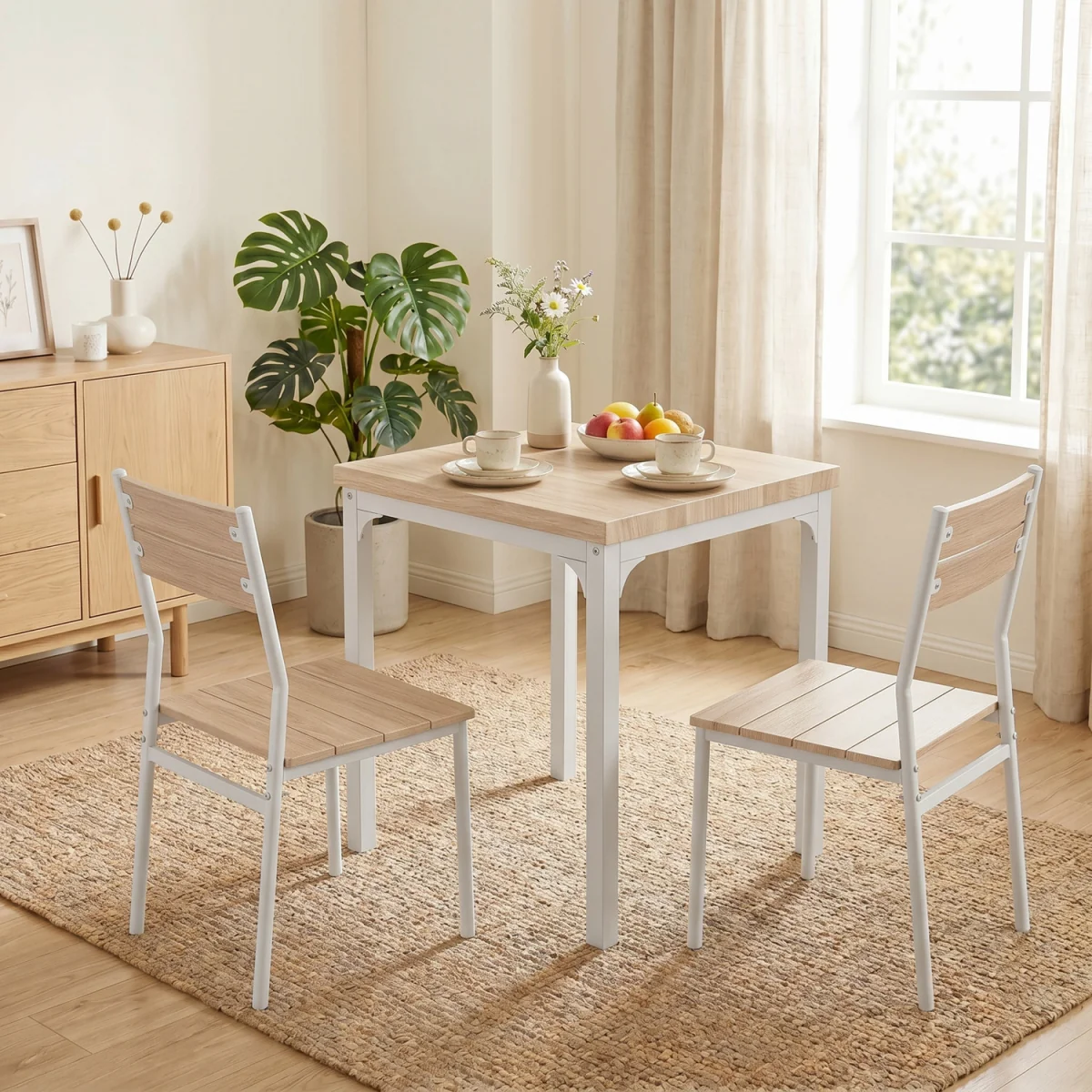 HOMCOM 3 Pcs Compact Dining Table with 2 Chairs Set - Oak Wood Effect – image 3