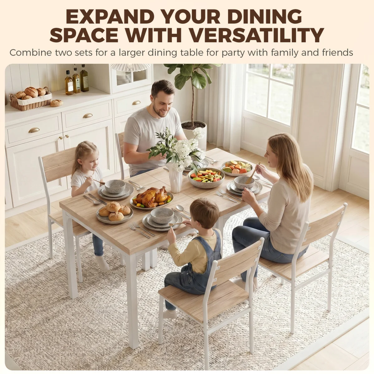 HOMCOM 3 Pcs Compact Dining Table with 2 Chairs Set - Oak Wood Effect – image 4