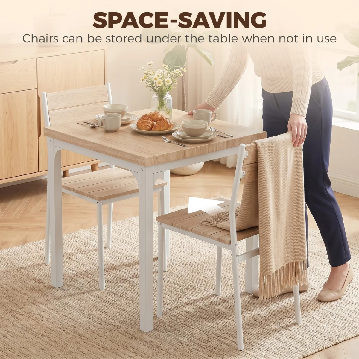 HOMCOM 3 Pcs Compact Dining Table with 2 Chairs Set - Oak Wood Effect – image 7