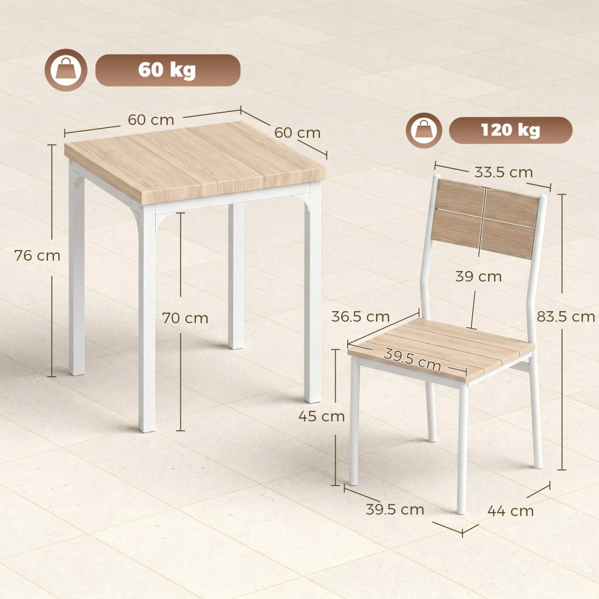 HOMCOM 3 Pcs Compact Dining Table with 2 Chairs Set - Oak Wood Effect – image 8