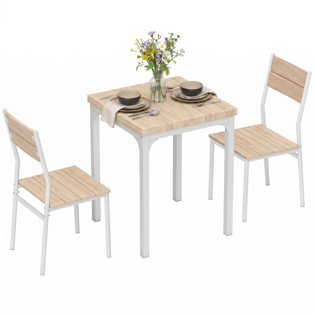 HOMCOM 3 Pcs Compact Dining Table with 2 Chairs Set - Oak Wood Effect – image 9