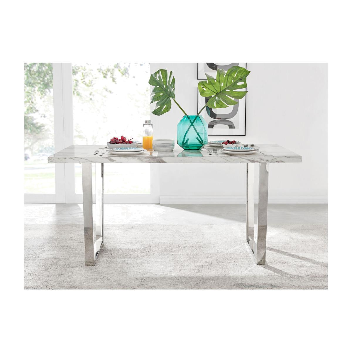 Kylo White Marble Effect Dining Table and 6 Arlon Silver Leg Chairs - Blue
