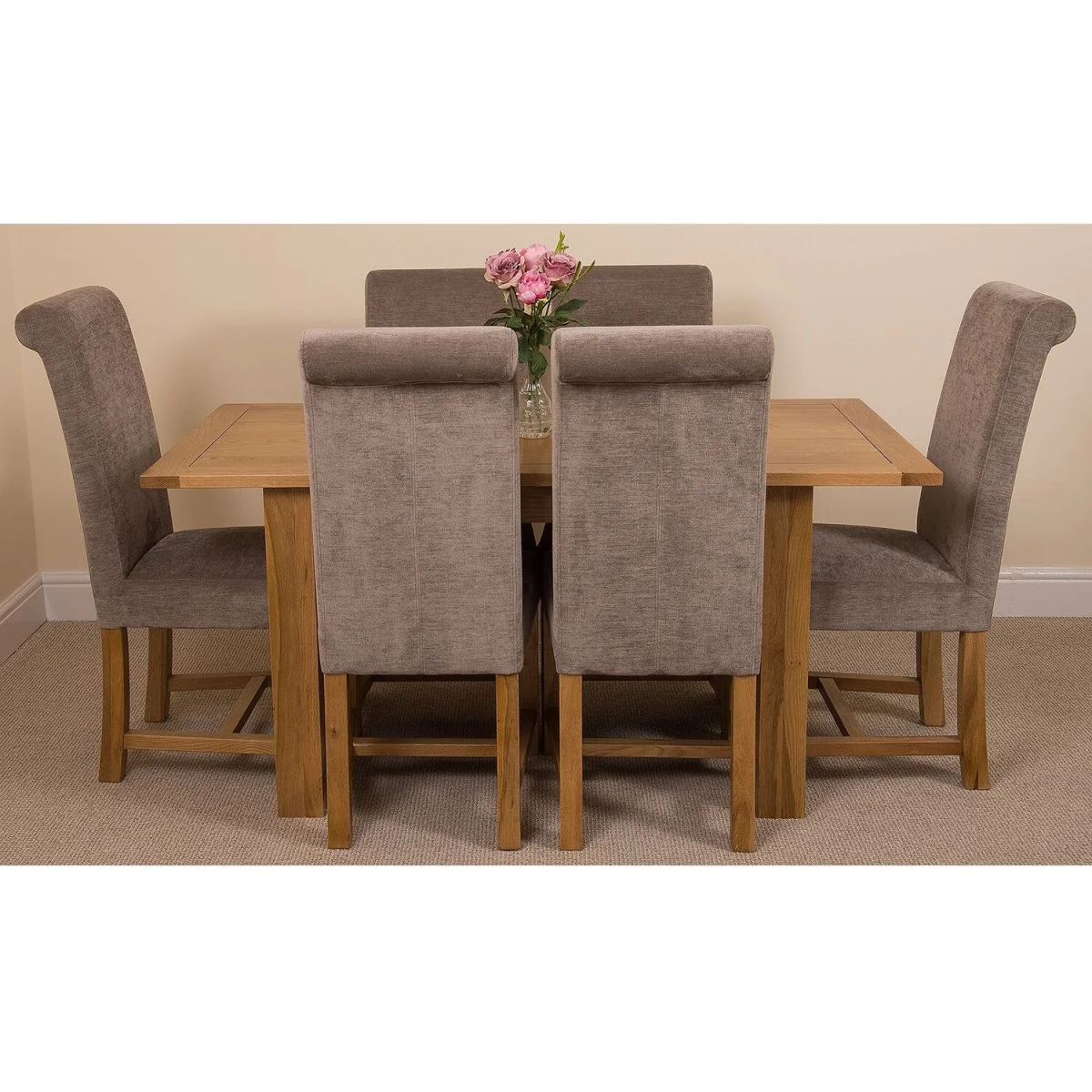 Hampton 120-160cm Oak Extending Dining Table and 6 Washington Fabric Chairs - Beige – image 16