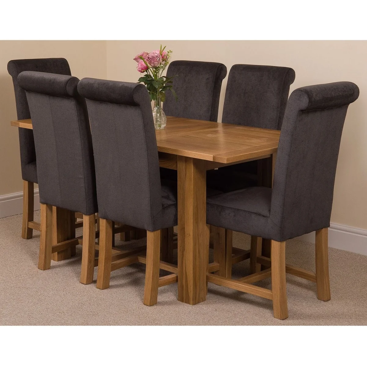 Hampton 120-160cm Oak Extending Dining Table and 6 Washington Fabric Chairs - Beige – image 21