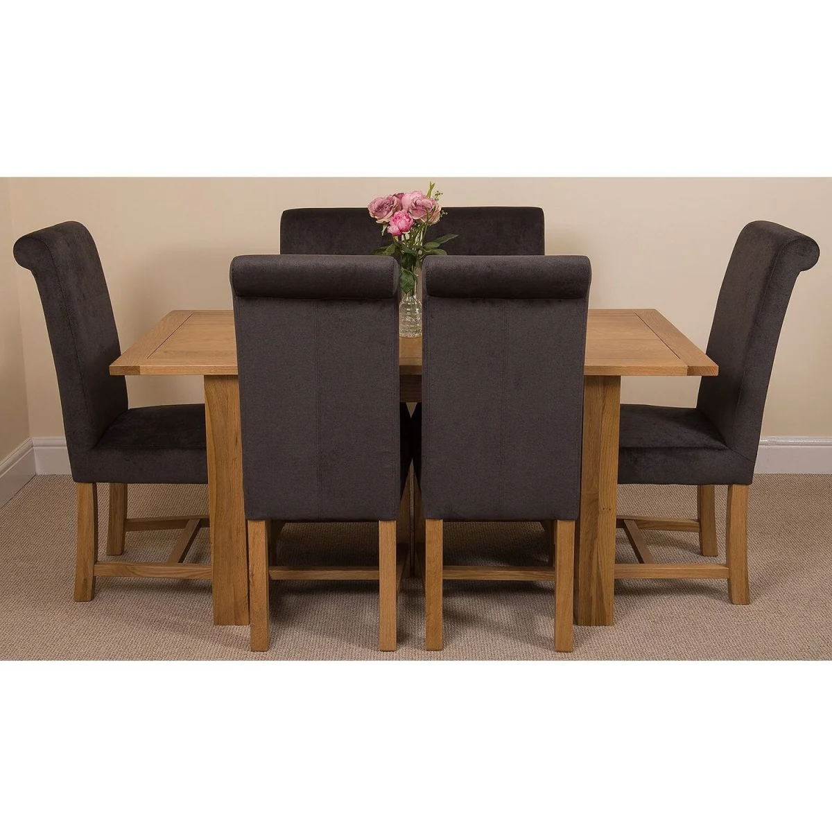 Hampton 120-160cm Oak Extending Dining Table and 6 Washington Fabric Chairs - Beige – image 22
