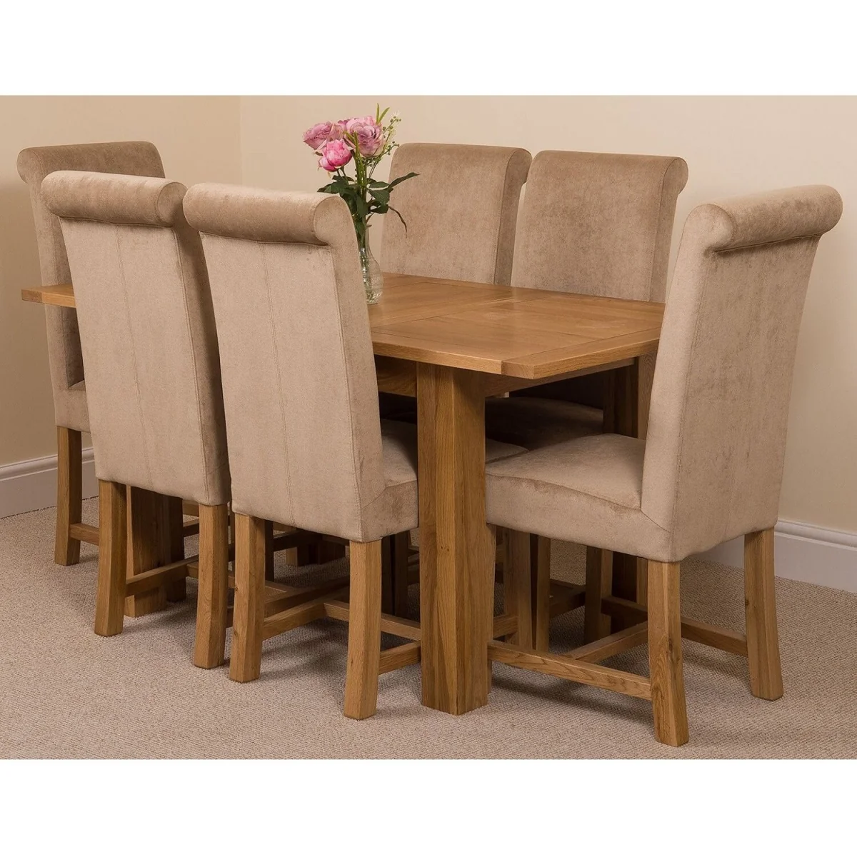 Hampton 120-160cm Oak Extending Dining Table and 6 Washington Fabric Chairs - Beige – image 27