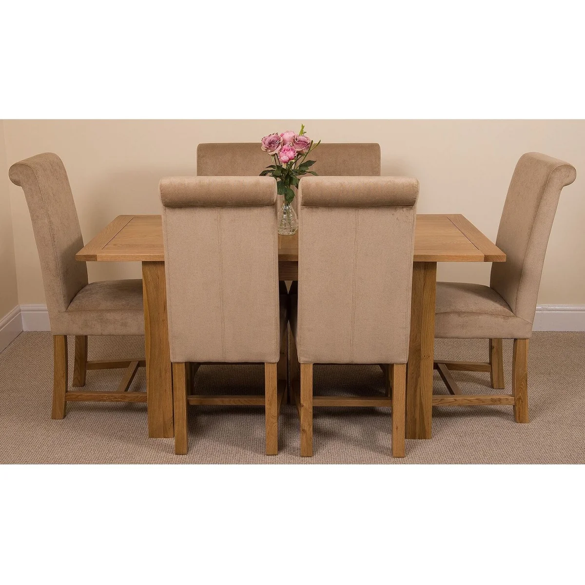 Hampton 120-160cm Oak Extending Dining Table and 6 Washington Fabric Chairs - Beige – image 28