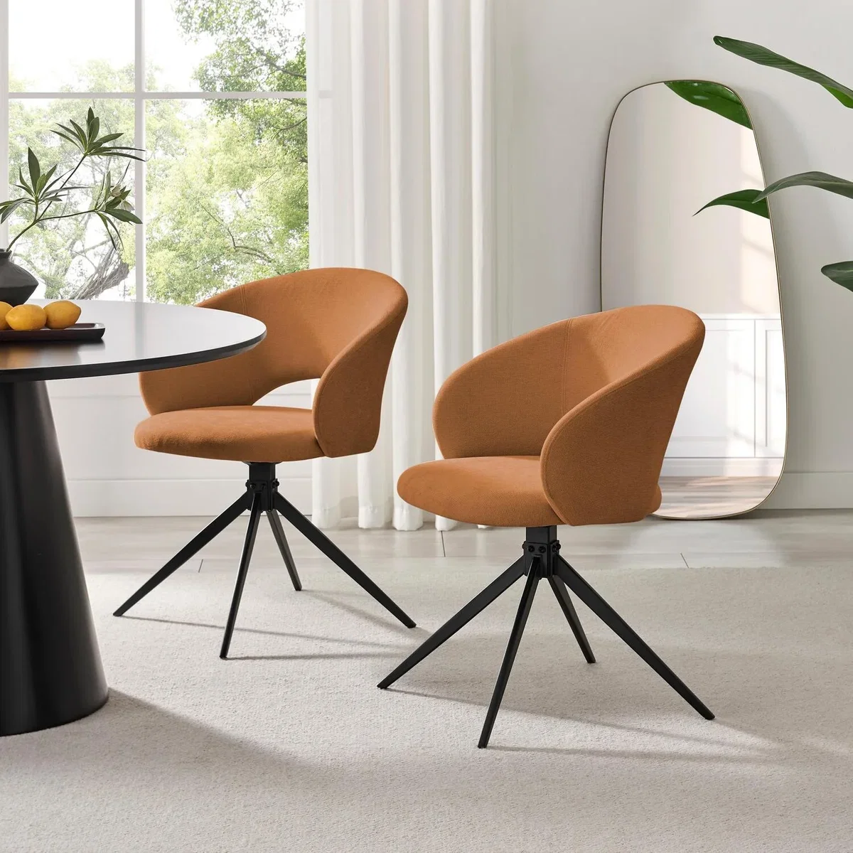 Adley Round Grey Concrete Effect Dining Table 4 Anika Swivel Chairs - Terracotta – image 5