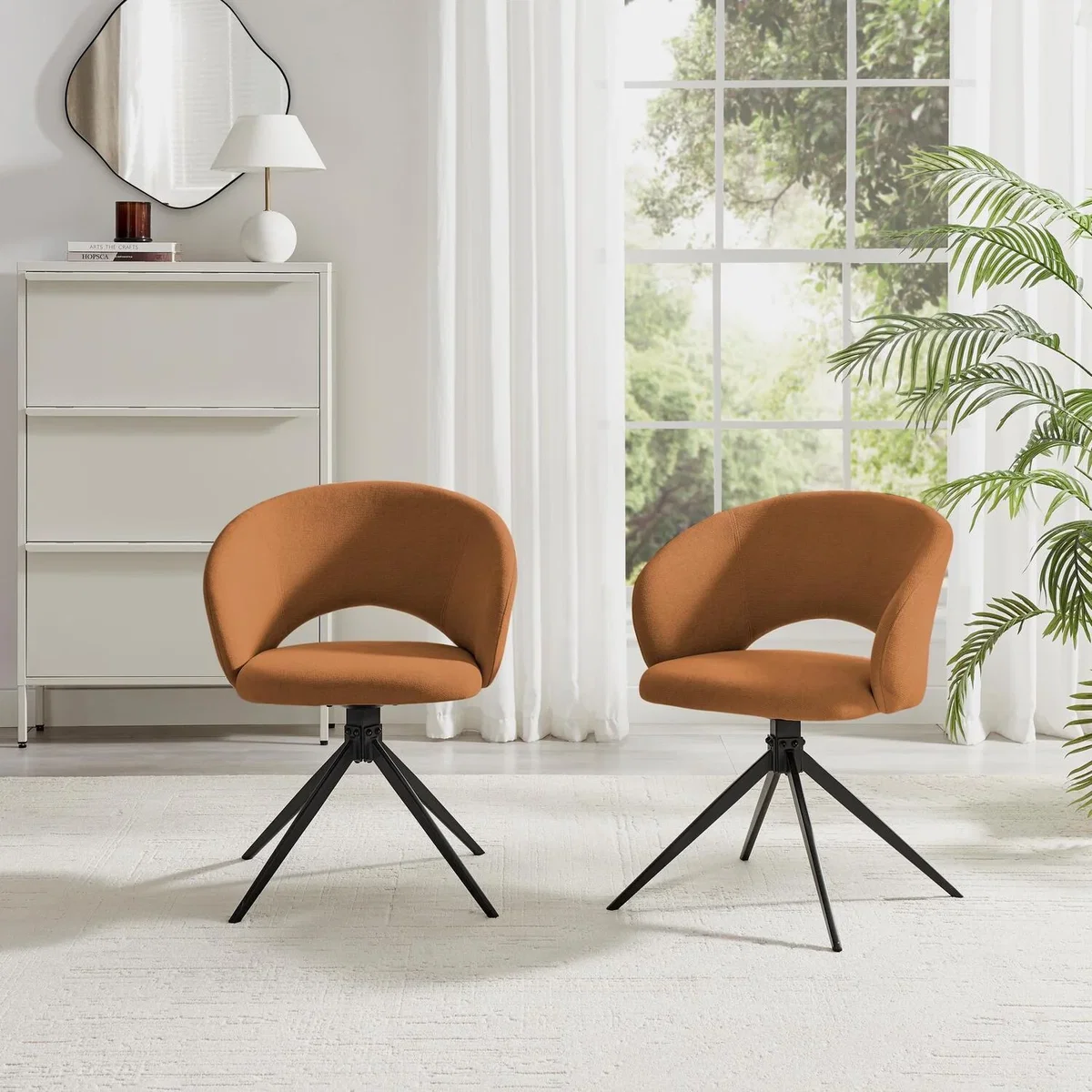 Adley Round Grey Concrete Effect Dining Table 4 Anika Swivel Chairs - Terracotta – image 6