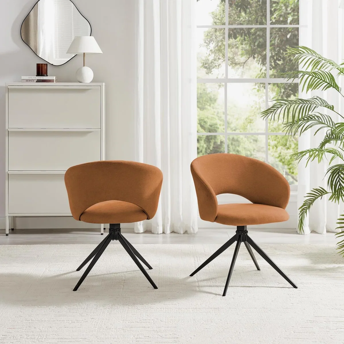 Adley Round Grey Concrete Effect Dining Table 4 Anika Swivel Chairs - Terracotta – image 7