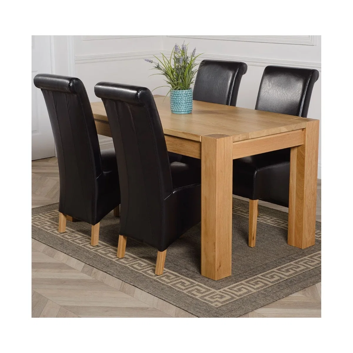 Kuba 150 x 85cm Chunky Medium Oak Dining Table and 4 Montana Leather Chairs - Red – image 13