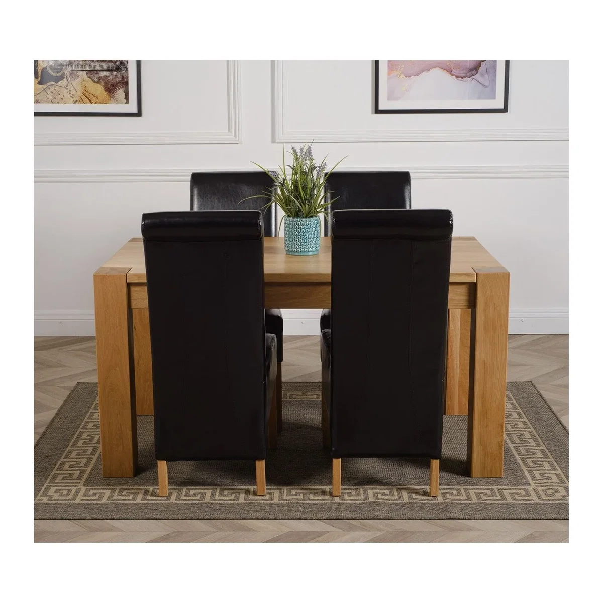 Kuba 150 x 85cm Chunky Medium Oak Dining Table and 4 Montana Leather Chairs - Red – image 14