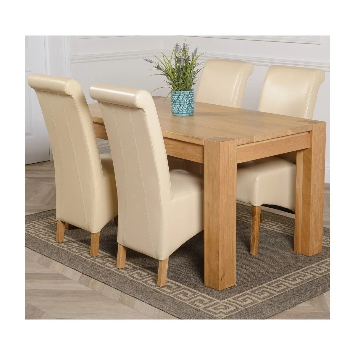 Kuba 150 x 85cm Chunky Medium Oak Dining Table and 4 Montana Leather Chairs - Red – image 19