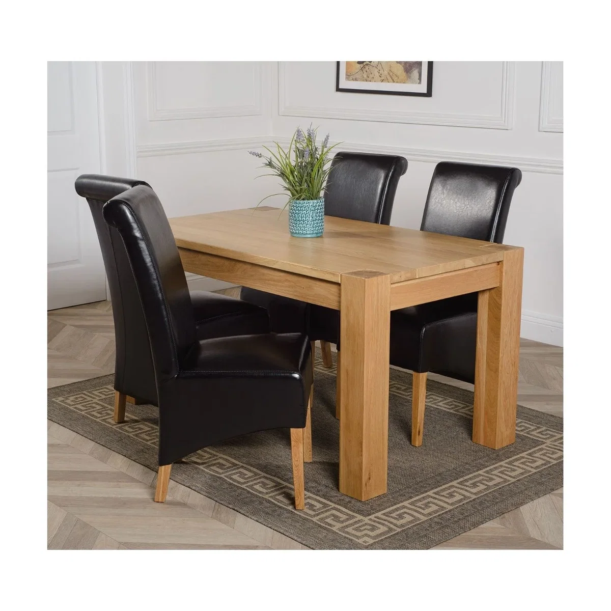 Kuba 150 x 85cm Chunky Medium Oak Dining Table and 4 Montana Leather Chairs - Red – image 3