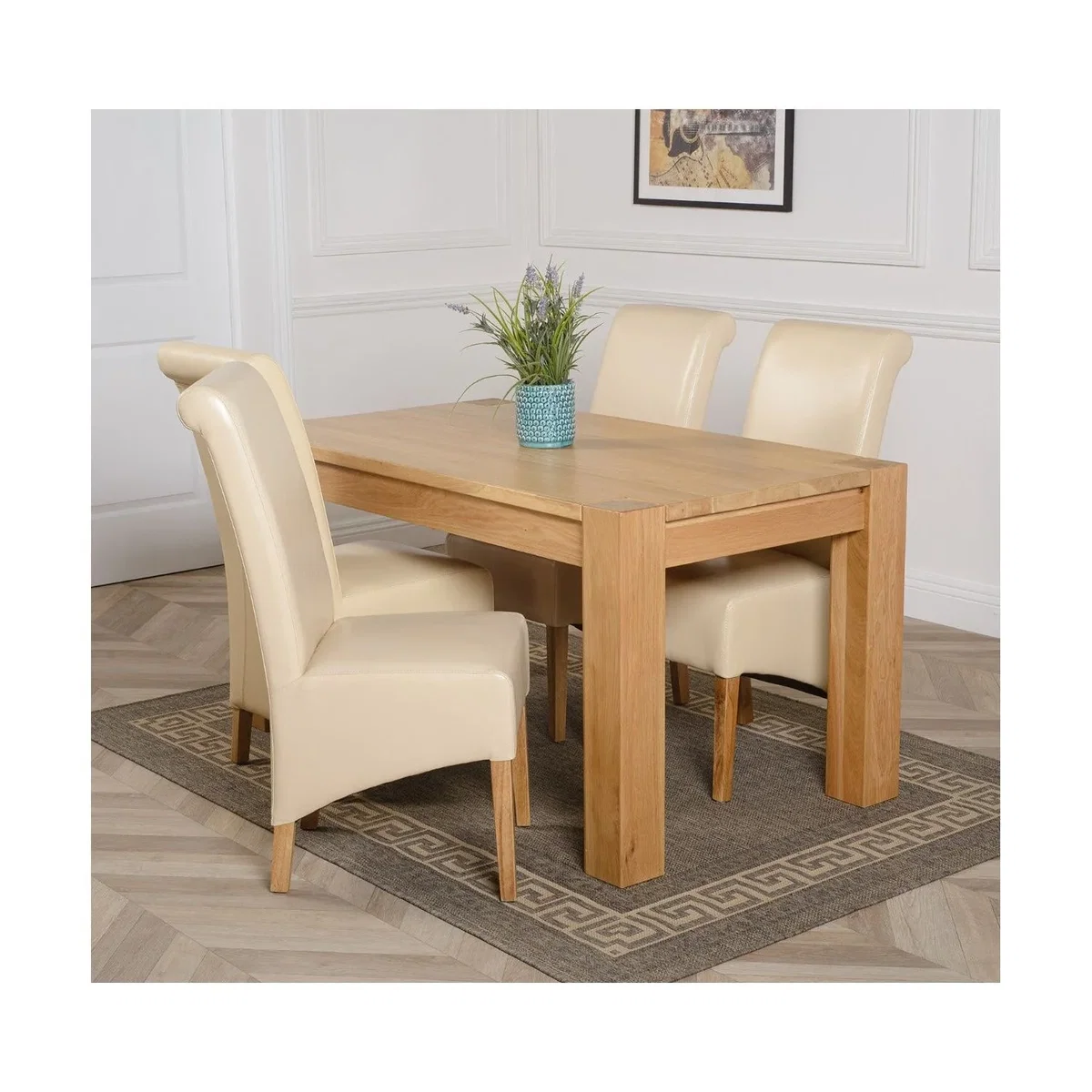 Kuba 150 x 85cm Chunky Medium Oak Dining Table and 4 Montana Leather Chairs - Red – image 21