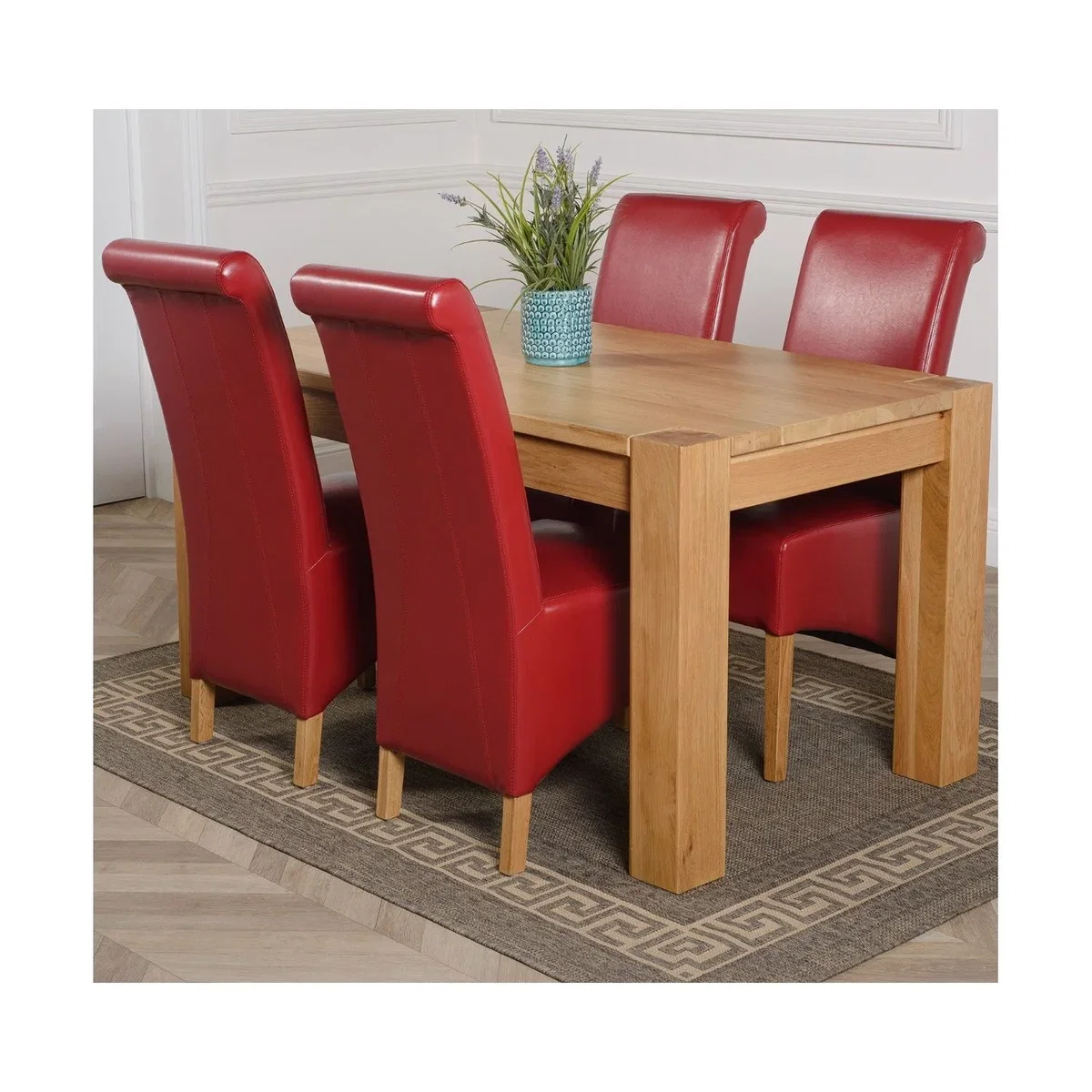 Kuba 150 x 85cm Chunky Medium Oak Dining Table and 4 Montana Leather Chairs - Red – image 26