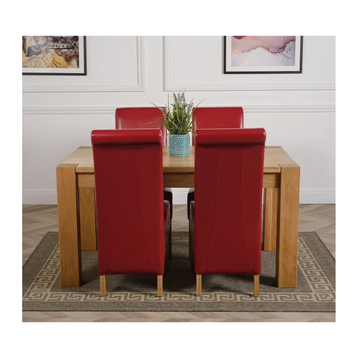Kuba 150 x 85cm Chunky Medium Oak Dining Table and 4 Montana Leather Chairs - Red – image 27