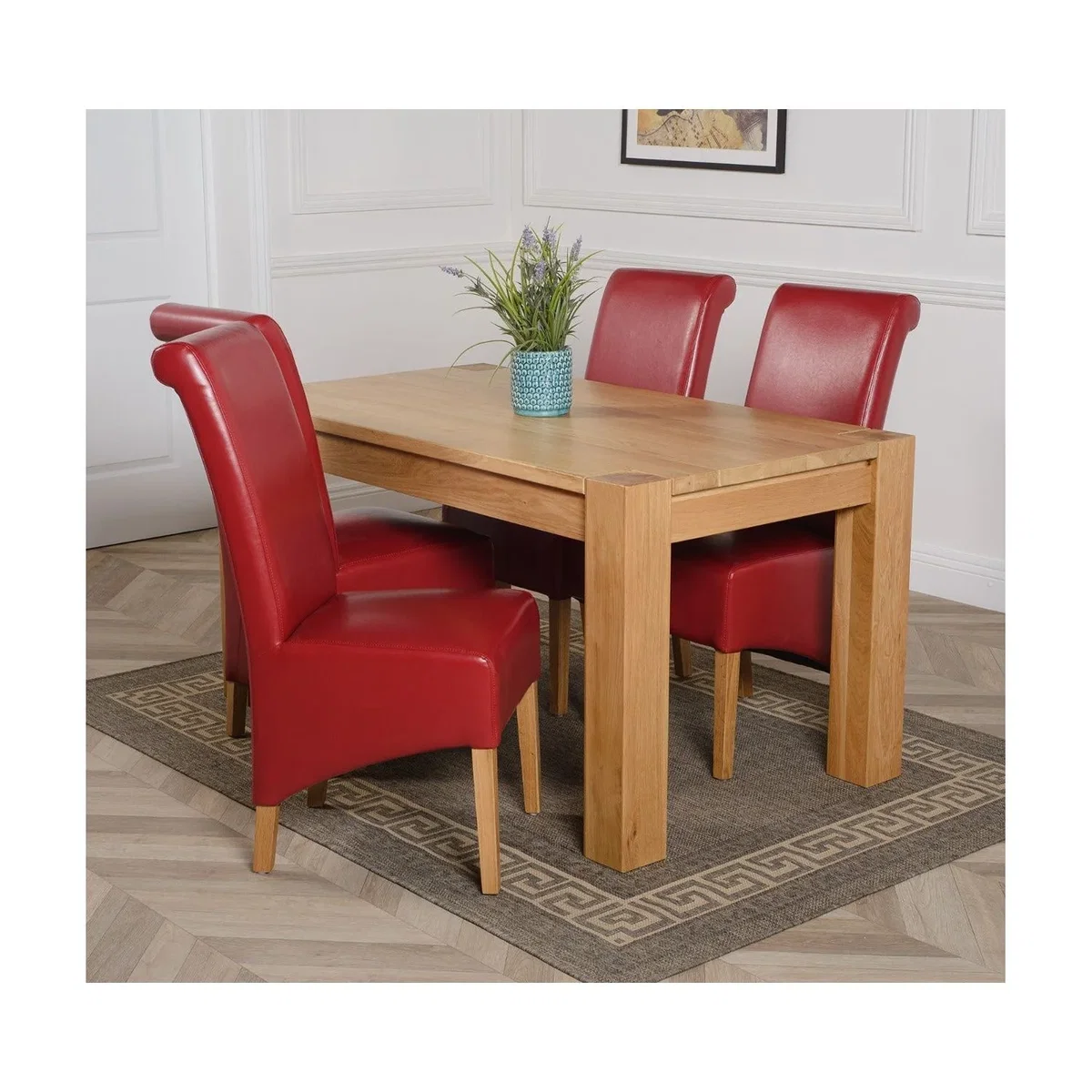 Kuba 150 x 85cm Chunky Medium Oak Dining Table and 4 Montana Leather Chairs - Red – image 28