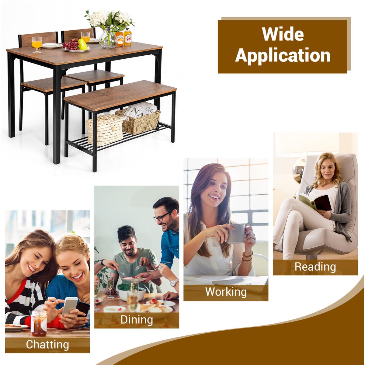 Costway Industrial Gathering Table Set-Brown - Brown – image 3