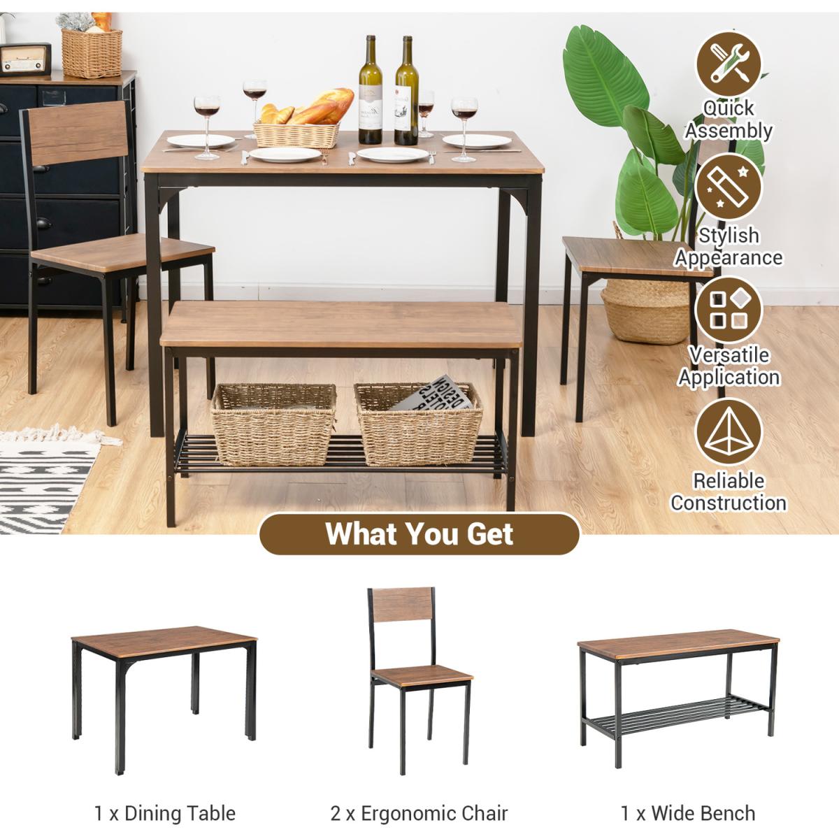 Costway Industrial Gathering Table Set-Brown - Brown – image 5