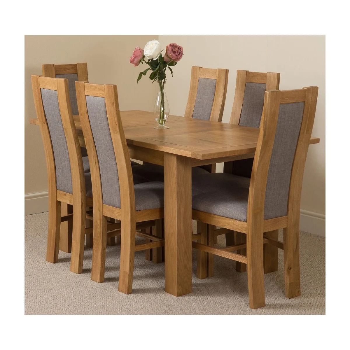 Hampton 120-160cm Oak Extending Dining Table and 6 Stanford Chairs - Brown – image 15