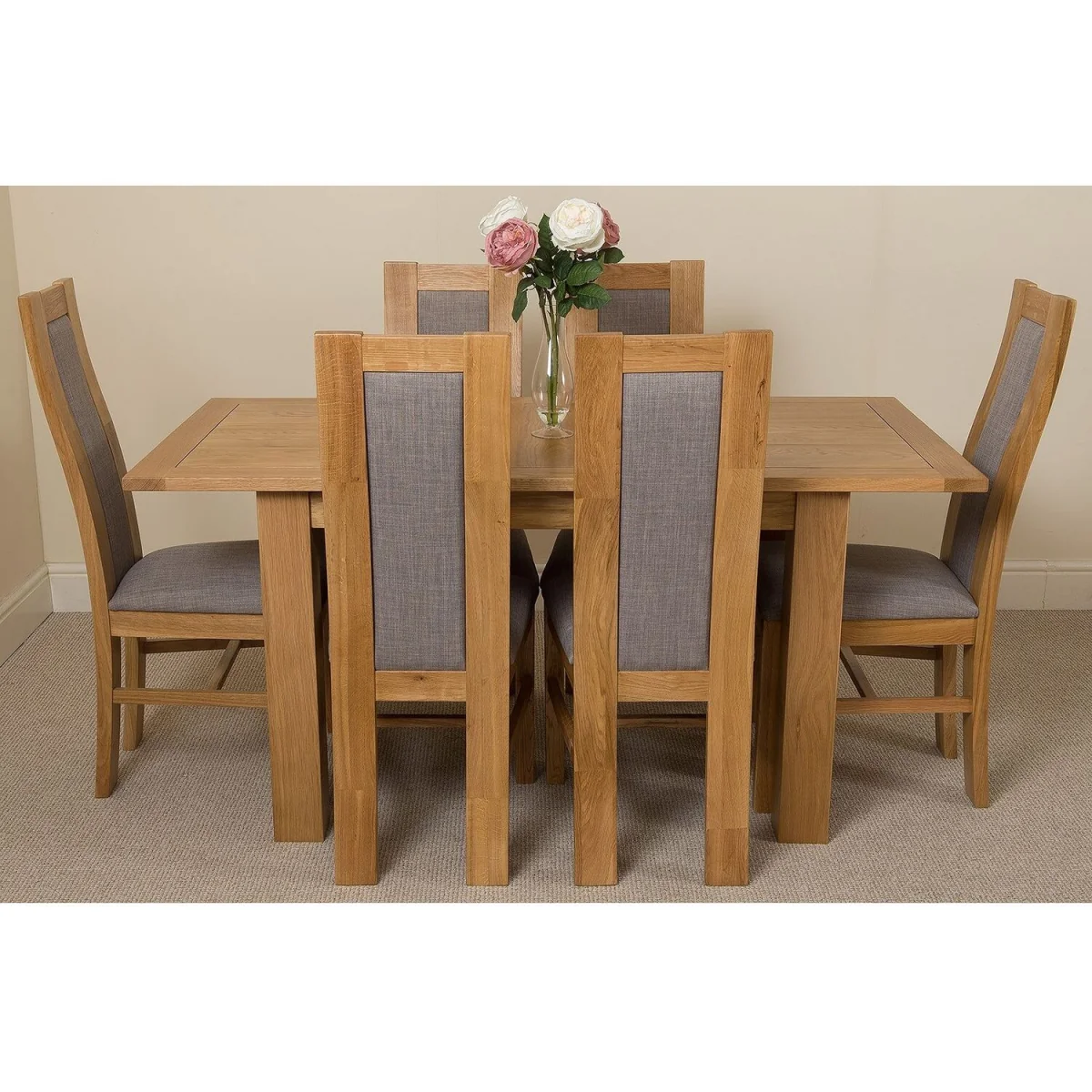 Hampton 120-160cm Oak Extending Dining Table and 6 Stanford Chairs - Brown – image 16