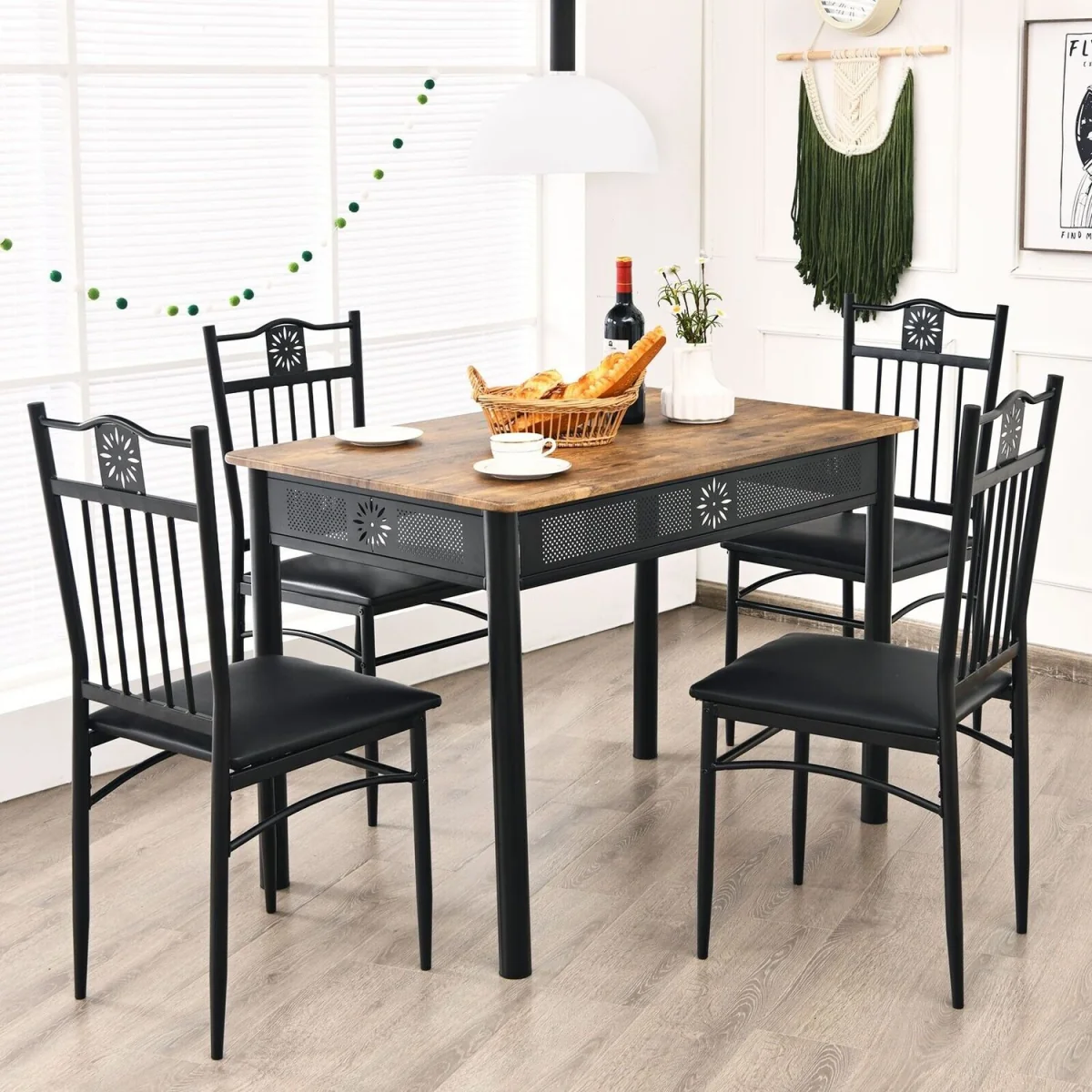 5PCS Dining Table Chair Set - Black – image 5