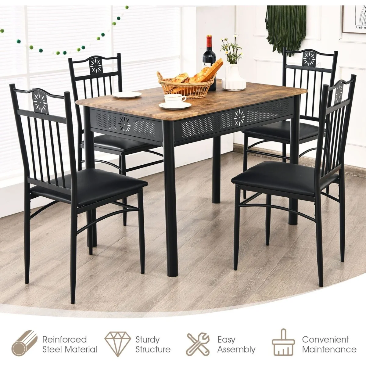 5PCS Dining Table Chair Set - Black – image 6