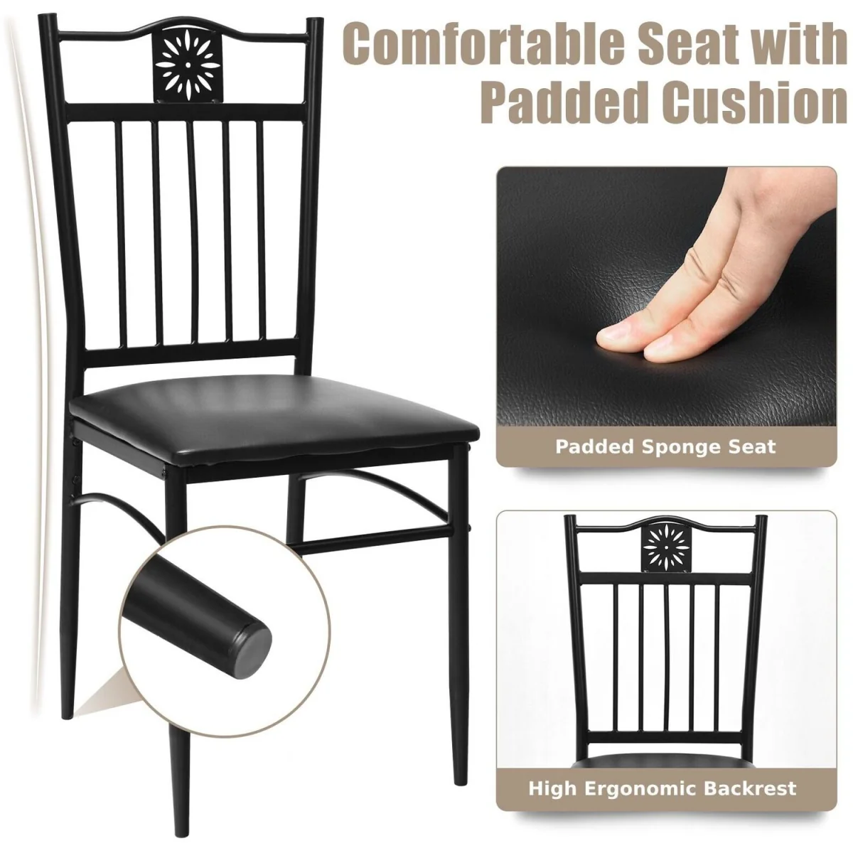 5PCS Dining Table Chair Set - Black – image 7
