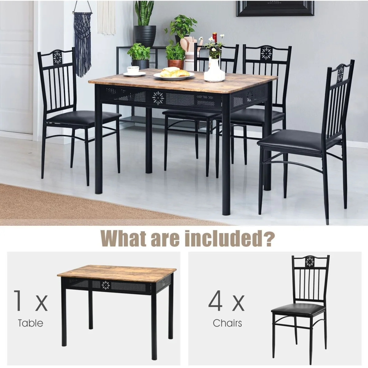 5PCS Dining Table Chair Set - Black – image 8
