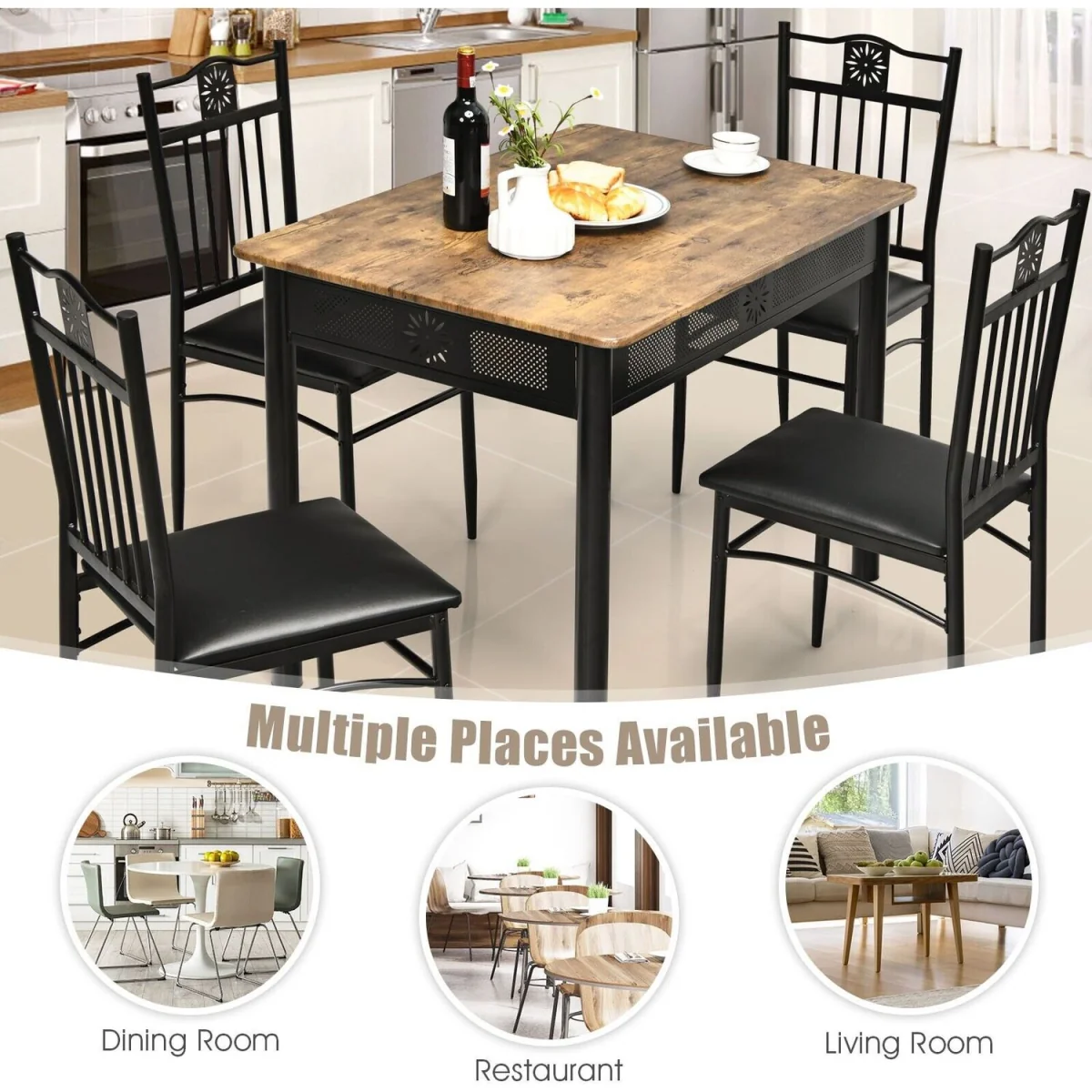 5PCS Dining Table Chair Set - Black – image 9
