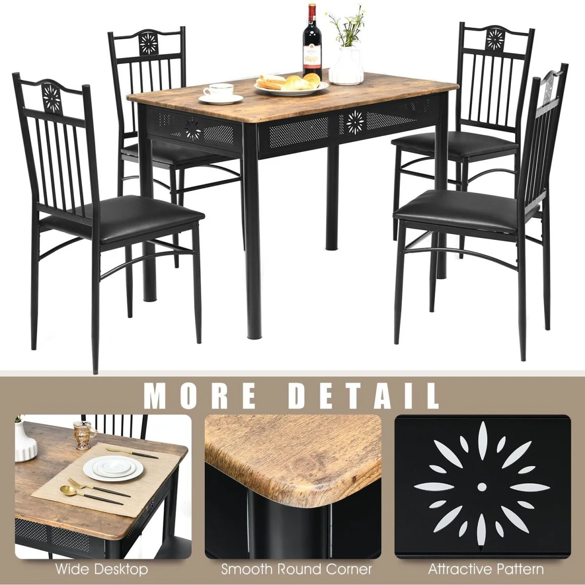 5PCS Dining Table Chair Set - Black – image 10