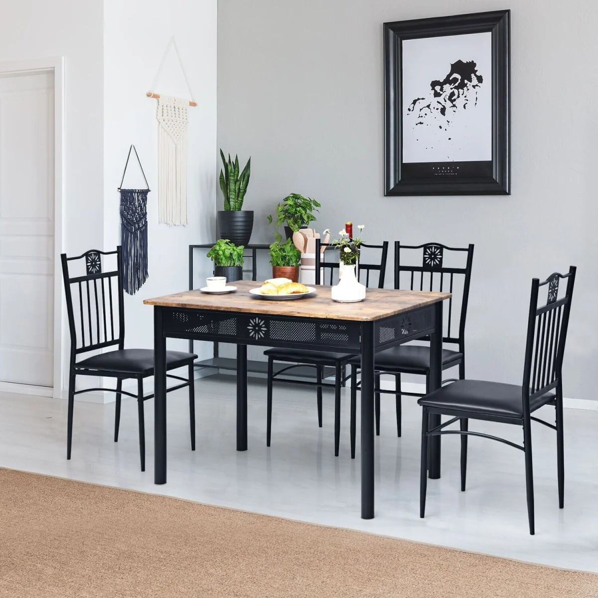 5PCS Dining Table Chair Set - Black – image 1
