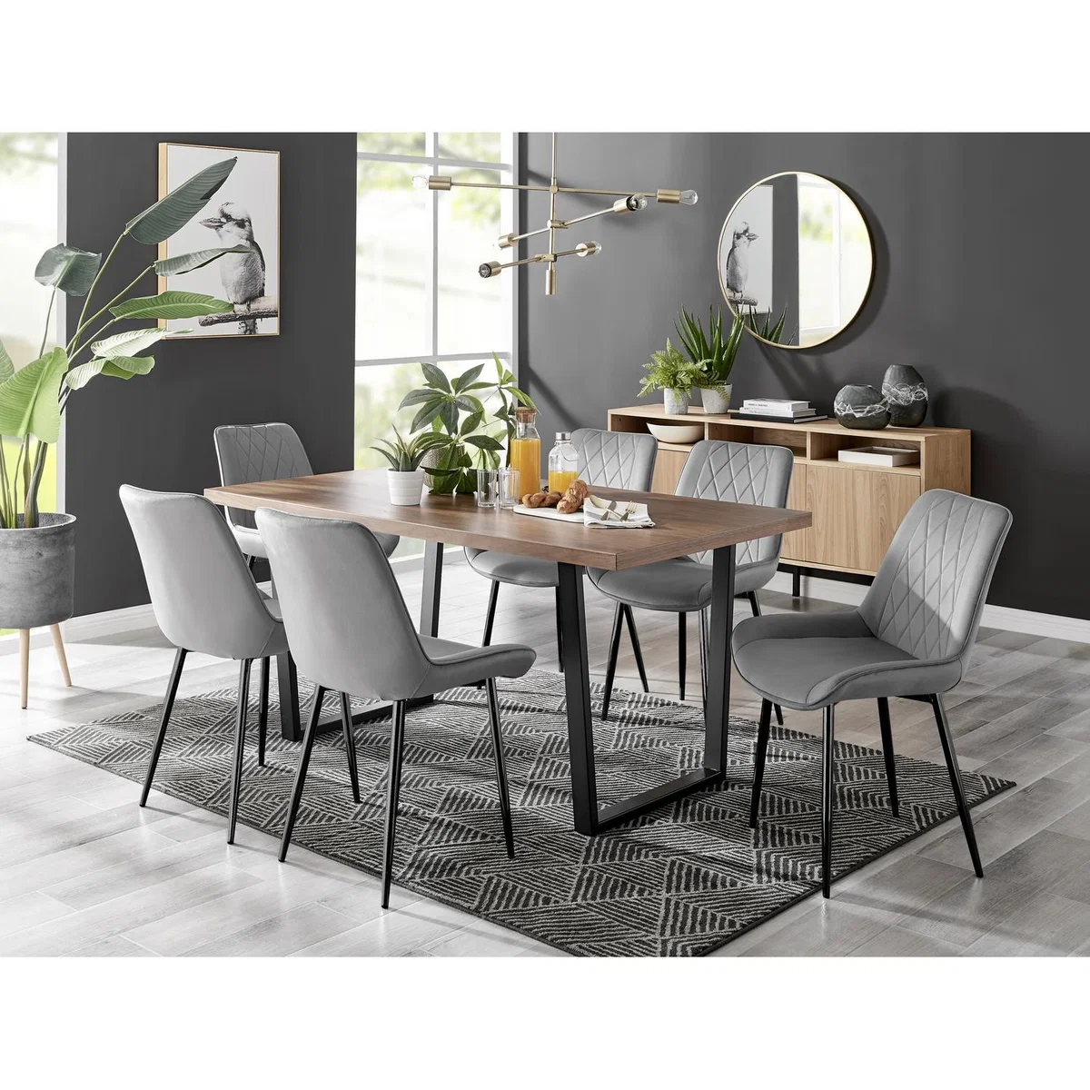 Kylo Brown Wood Effect Dining Table 6 Pesaro Black Leg Chairs - Blue – image 17