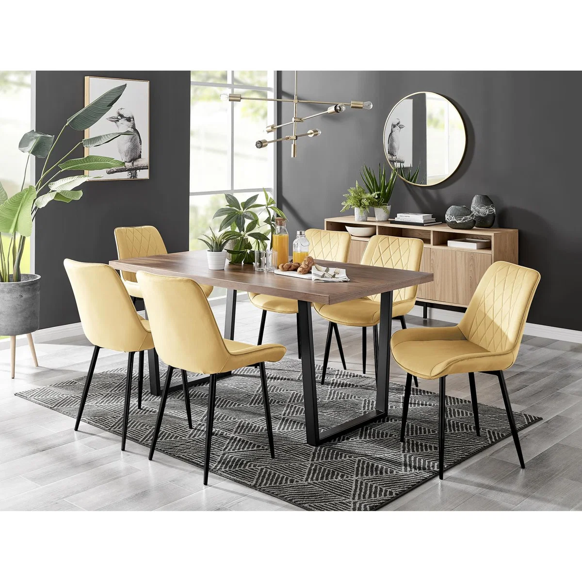 Kylo Brown Wood Effect Dining Table 6 Pesaro Black Leg Chairs - Blue – image 51
