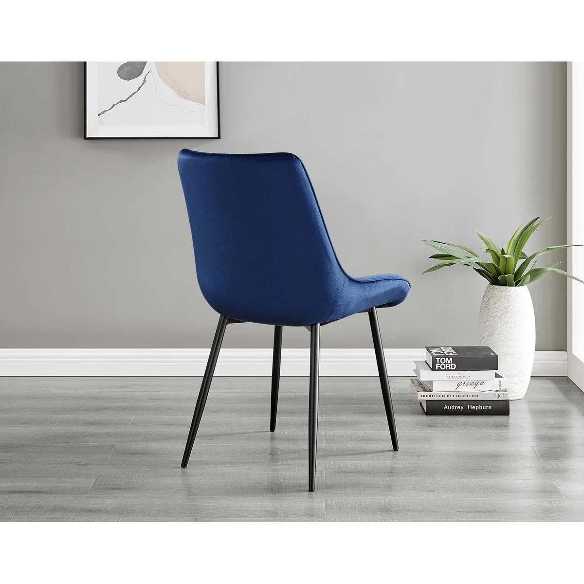 Kylo Brown Wood Effect Dining Table 6 Pesaro Black Leg Chairs - Blue – image 53
