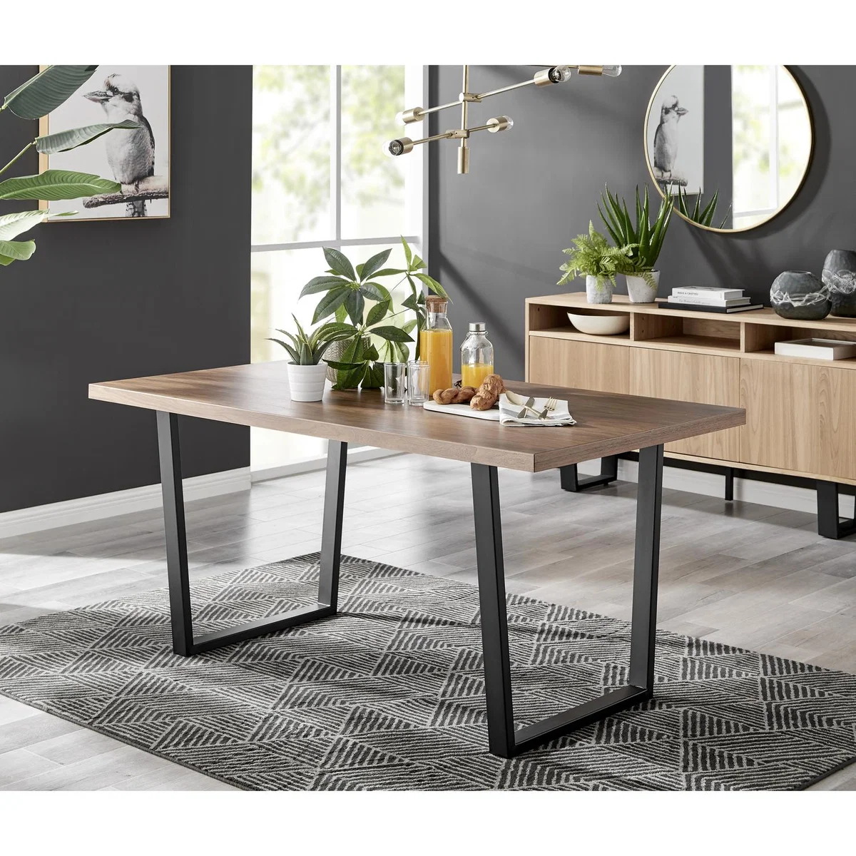Kylo Brown Wood Effect Dining Table 6 Pesaro Black Leg Chairs - Blue – image 10
