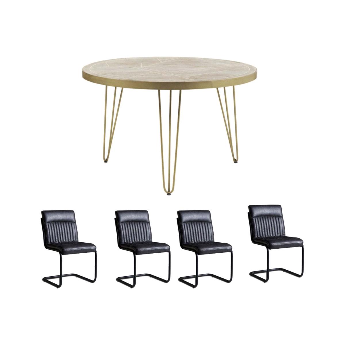 Dallas Light Mango Round Solid Wooden Dining Table Set With 4 Chairs - Light Wood