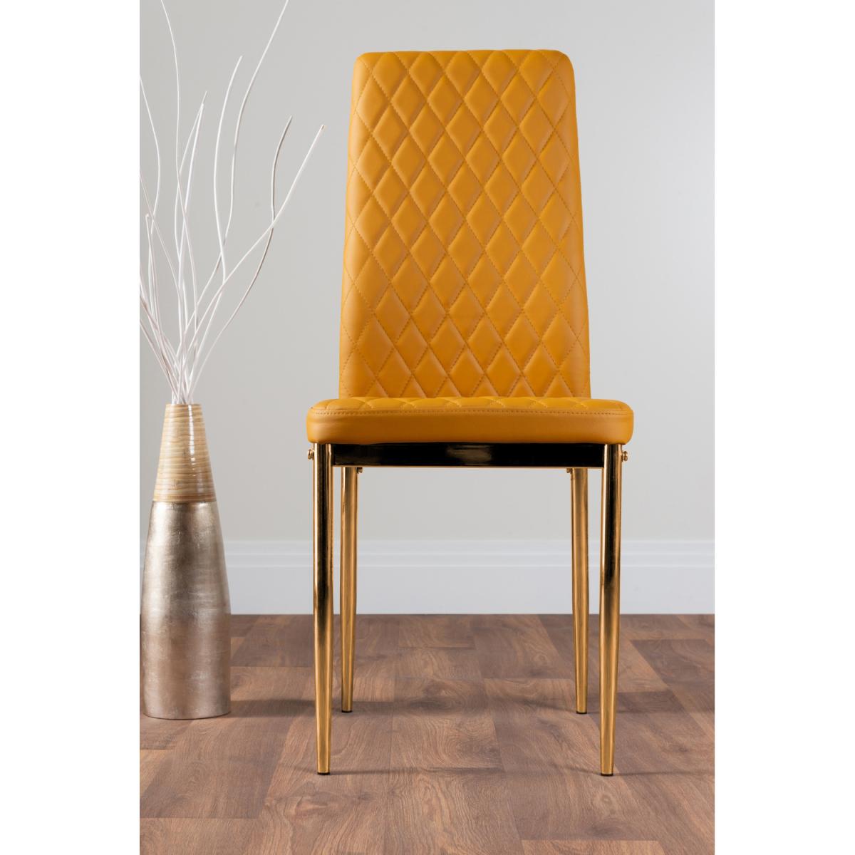 Florini V Grey Dining Table and 6 Gold Leg Milan Chairs - Mustard – image 3