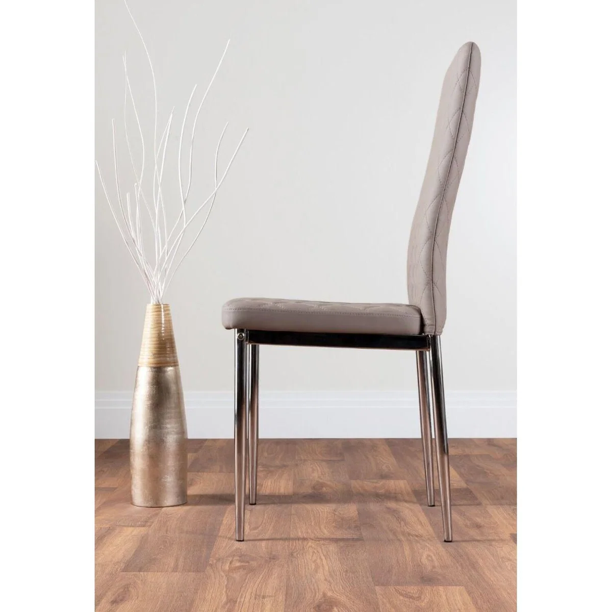 Novara White Marble Effect Dining Table  4 Milan Chrome Leg Chairs - Cappuccino – image 3