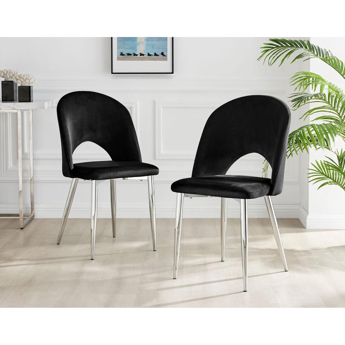 Palma Black High Gloss Round Dining Table and 4 Arlon Silver Leg Chairs - Black – image 2