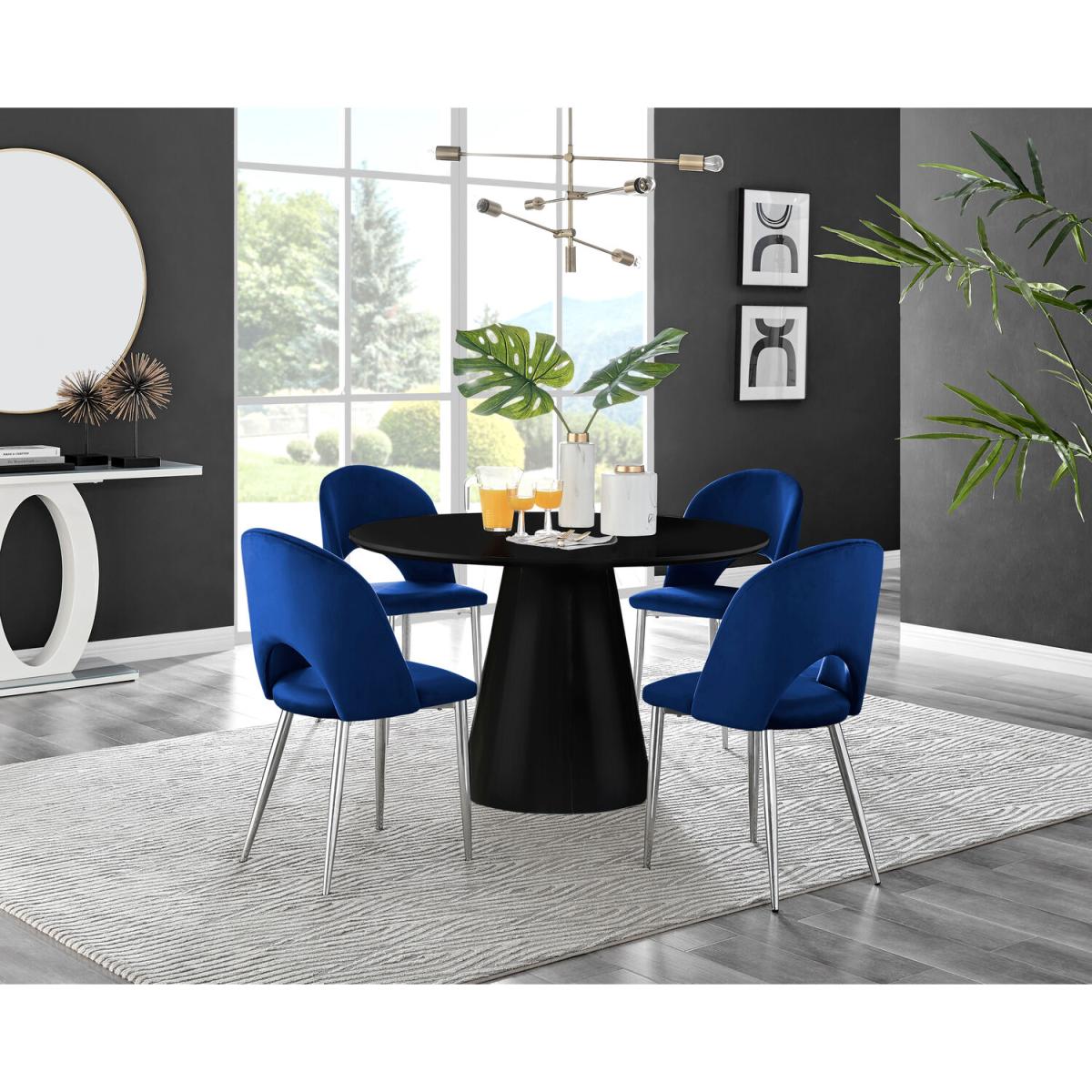 Palma Black High Gloss Round Dining Table and 4 Arlon Silver Leg Chairs - Black – image 19