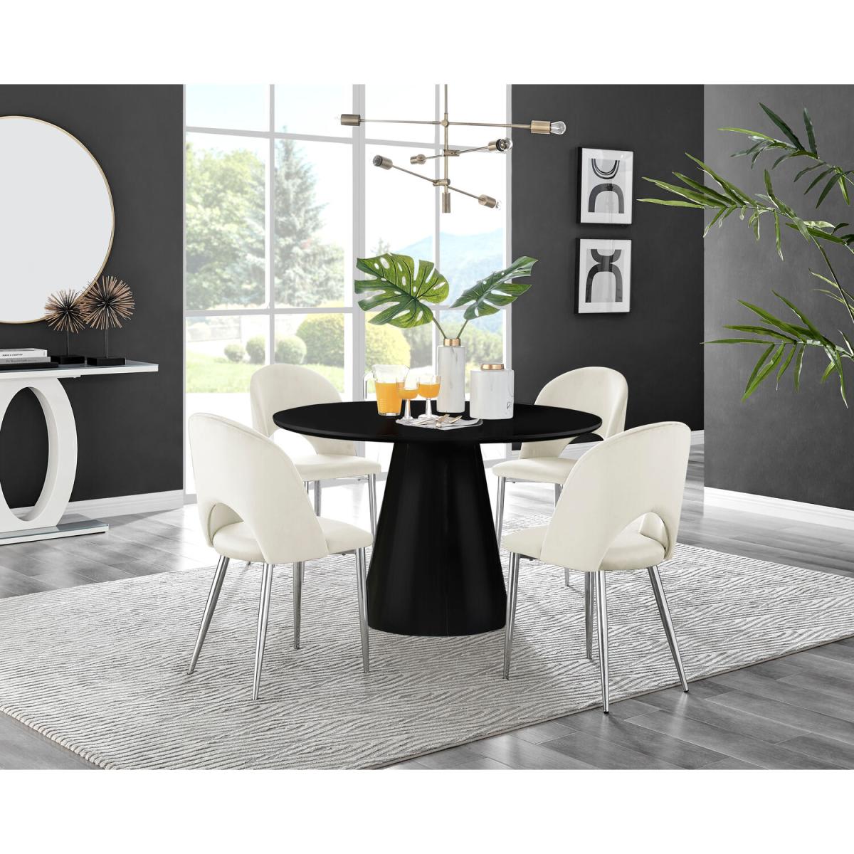 Palma Black High Gloss Round Dining Table and 4 Arlon Silver Leg Chairs - Black – image 26